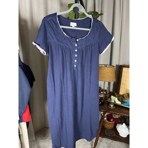 Aria Collection Navy Blue Lace Trim Pintuck Short Sleeve Nightgown Womens Medium